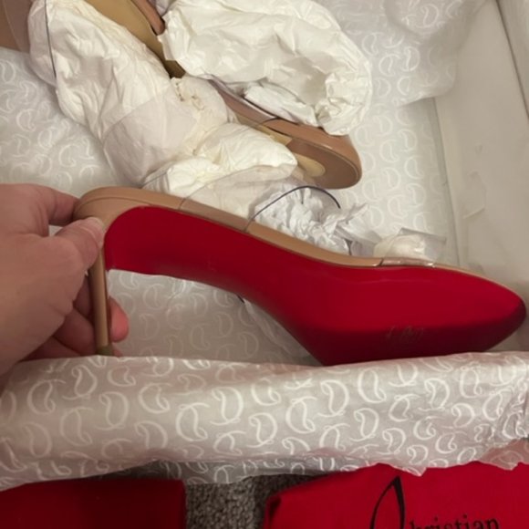 *NIB* Sz 8.5 Nude Christian Louboutin slide sandal, clear PVC & patent leather - Picture 7 of 10